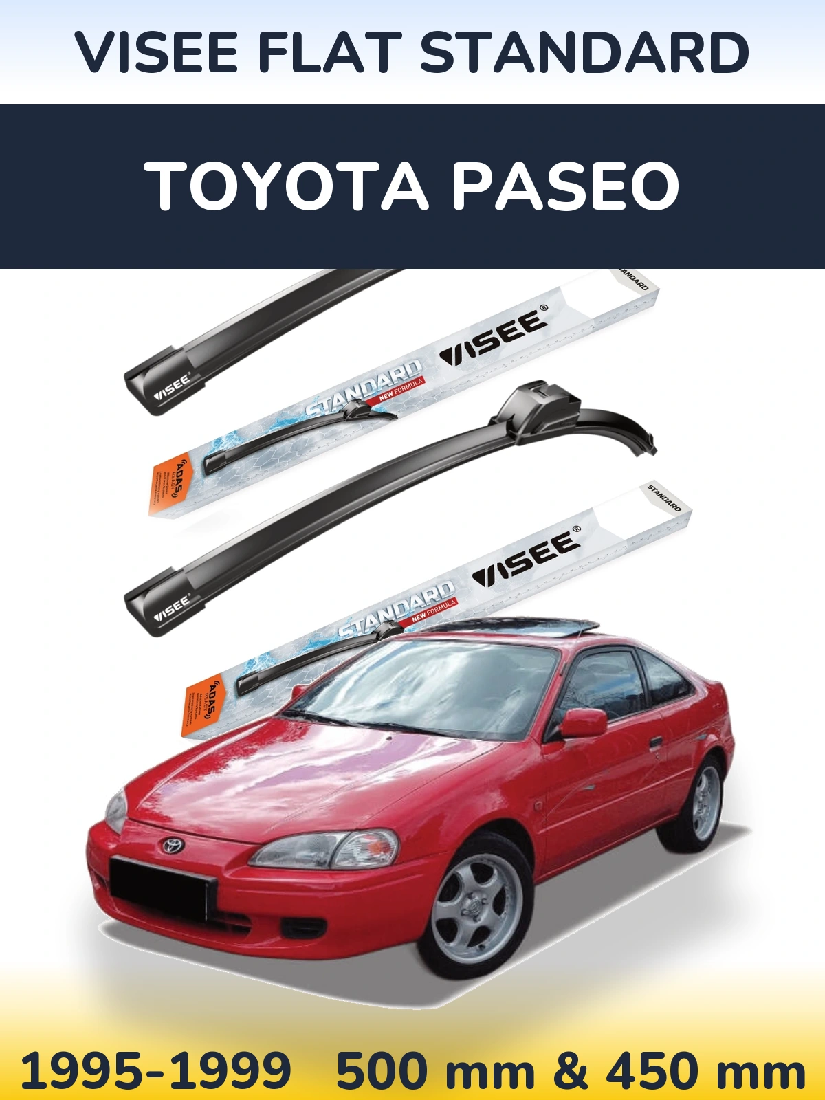 Комплект передних дворников VISEE FLAT STANDARD 500 & 450 мм для Toyota Paseo 1995-1999