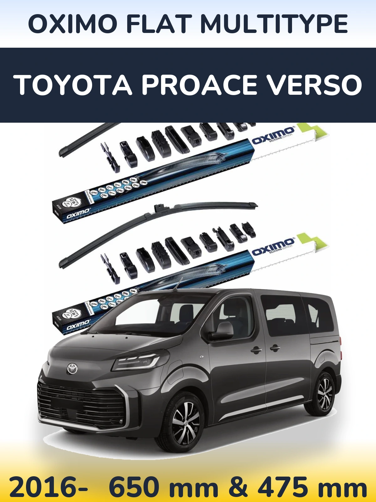Komplet przednich wycieraczek Oximo Flat MultiType 650 & 475 mm do Toyota ProAce Verso 2016-2026