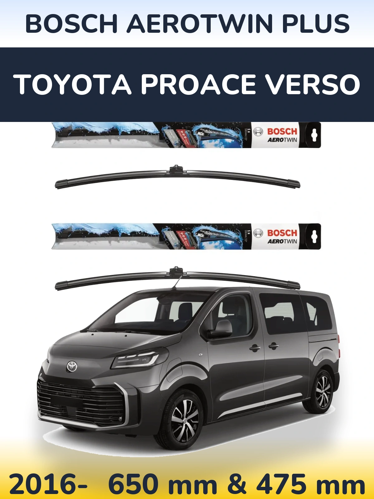 Komplet przednich wycieraczek BOSCH AeroTwin Plus 650 & 475 mm do Toyota ProAce Verso 2016-2026