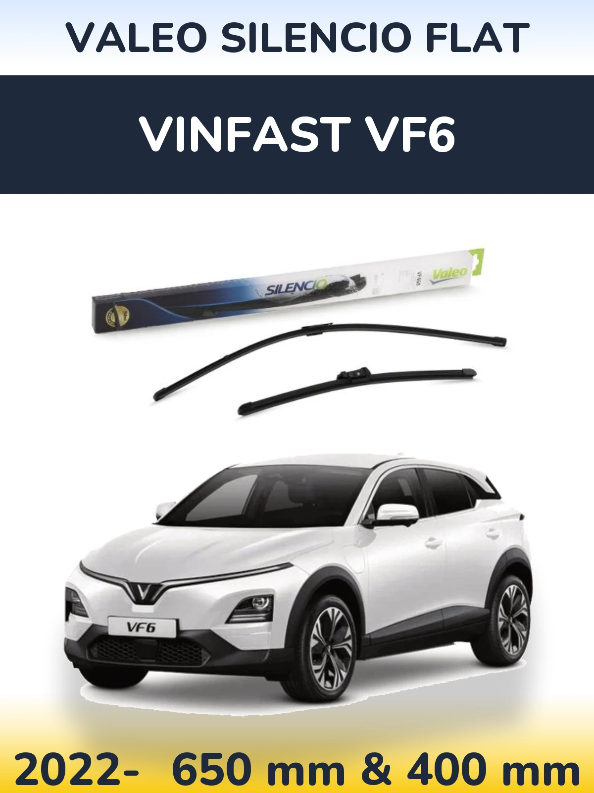 Komplet przednich wycieraczek Valeo Silencio Flat 650 & 400 mm do Vinfast VF6 2022-2026