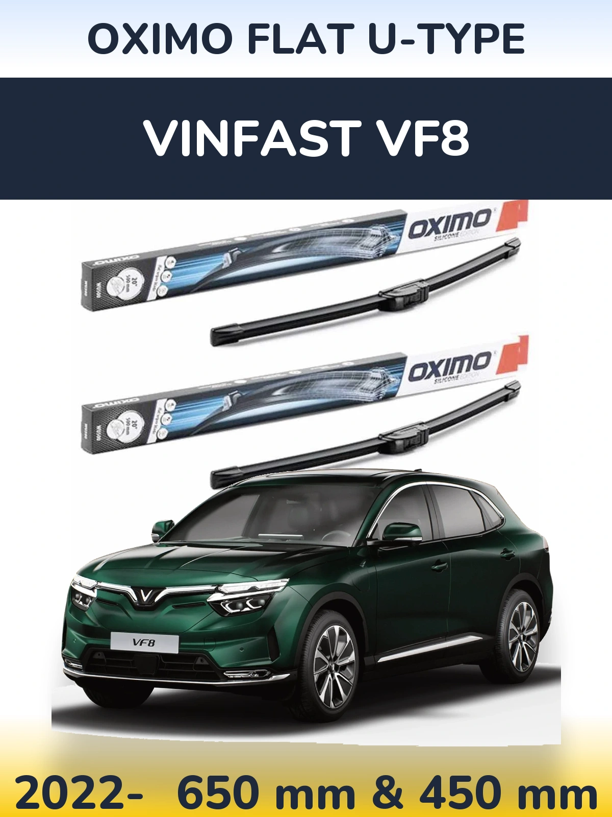 Komplet przednich wycieraczek Oximo Flat U-type 650 & 450 mm do Vinfast VF8 2022-2026