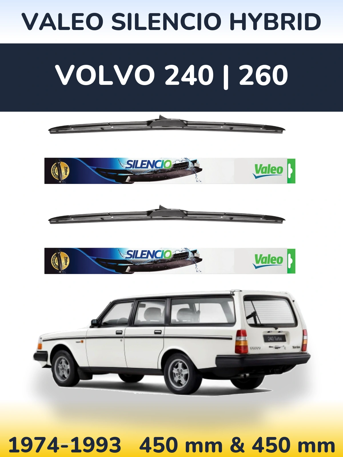 Комплект передних дворников Valeo Silencio Hybrid 450 & 450 мм для Volvo 240 | 260 1974-1993