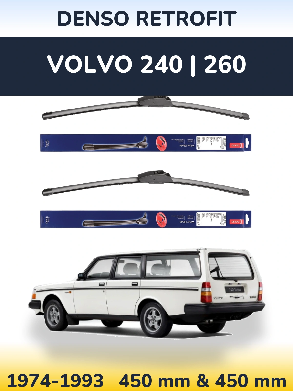 Комплект передних дворников Denso Retrofit 450 & 450 мм для Volvo 240 | 260 1974-1993