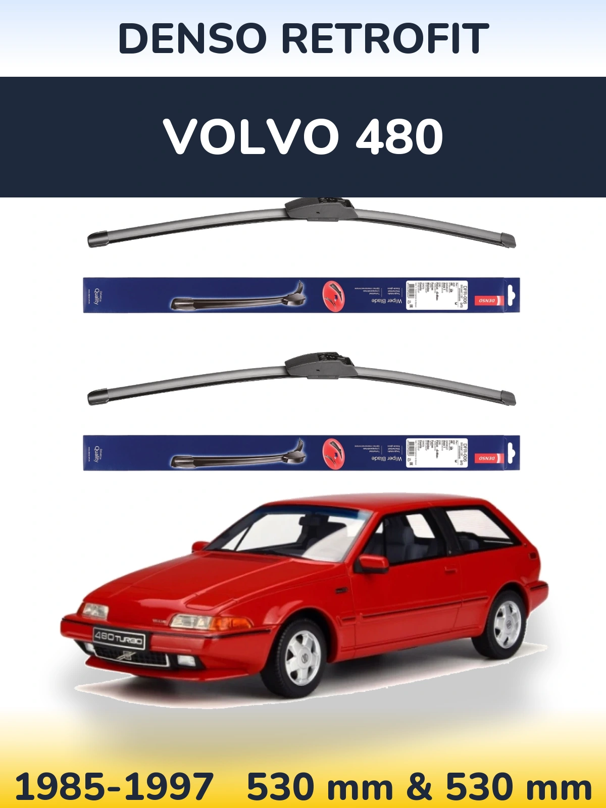 Komplet przednich wycieraczek Denso Retrofit 530 & 530 mm do Volvo 480 1985-1997