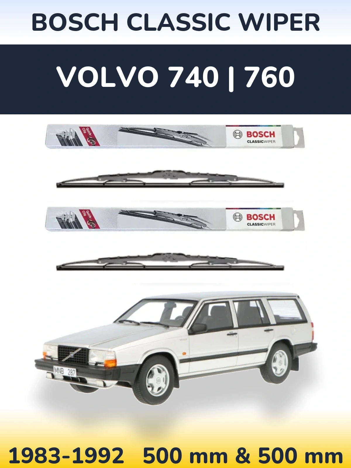 Комплект передних дворников BOSCH Classic Wiper 500 & 500 мм для Volvo 740 | 760 1983-1992