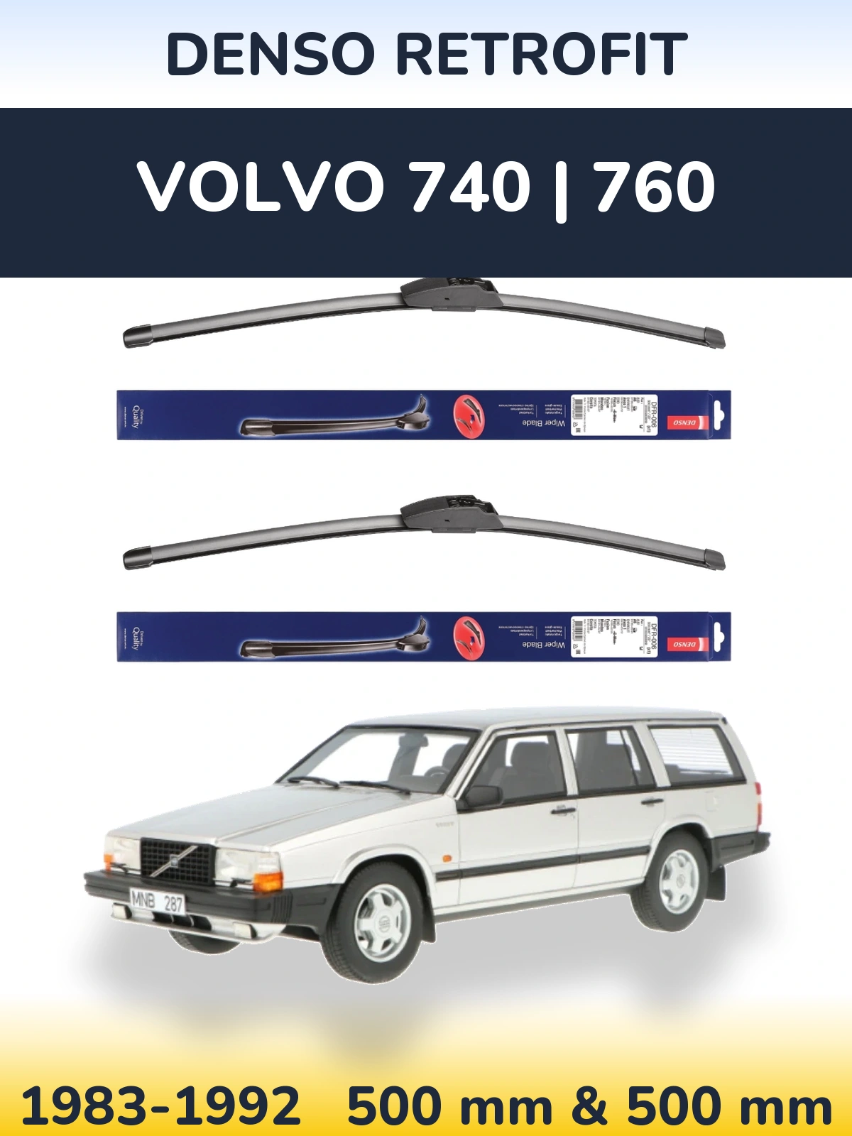 Комплект передних дворников Denso Retrofit 500 & 500 мм для Volvo 740 | 760 1983-1992