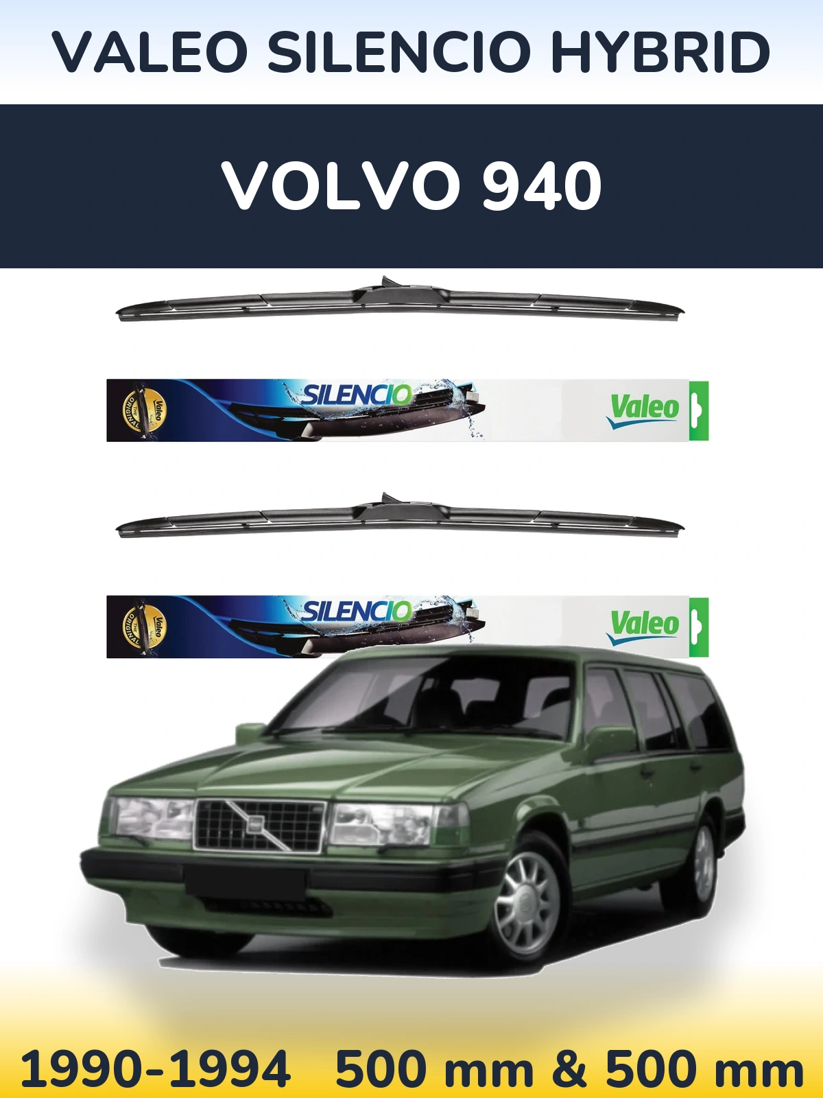 Komplet przednich wycieraczek Valeo Silencio Hybrid 500 & 500 mm do Volvo 940 1990-1994