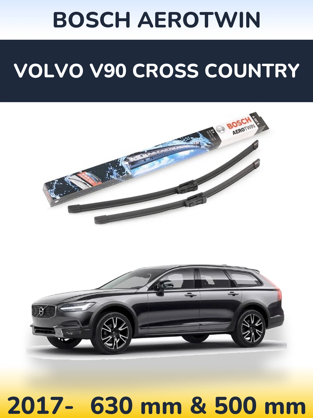 Комплект передних дворников BOSCH AeroTwin 600 & 500 мм для Volvo V90 Cross Country 2017-2026