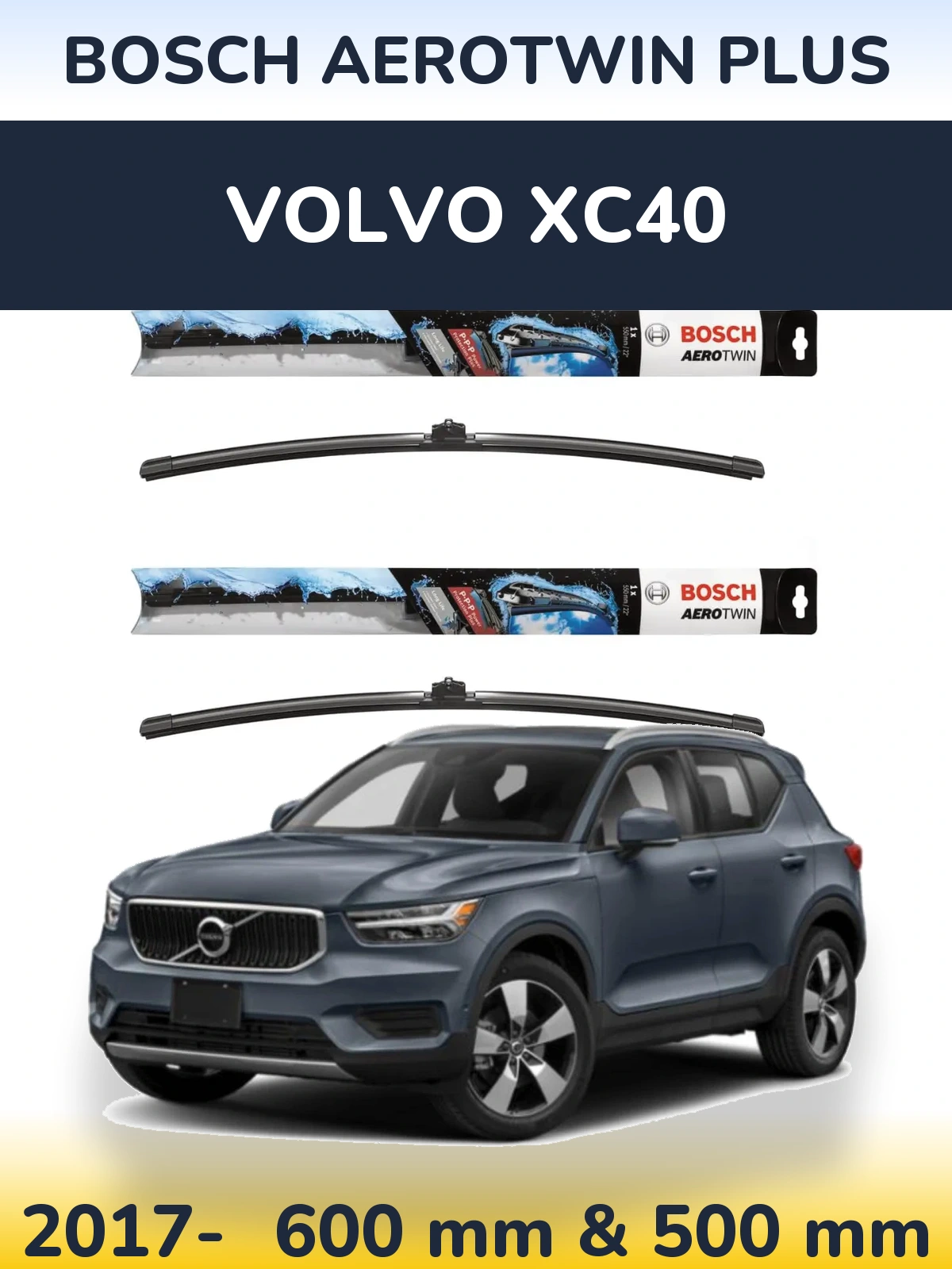 Komplet przednich wycieraczek BOSCH AeroTwin Plus 600 & 500 mm do Volvo XC40 2017-2026