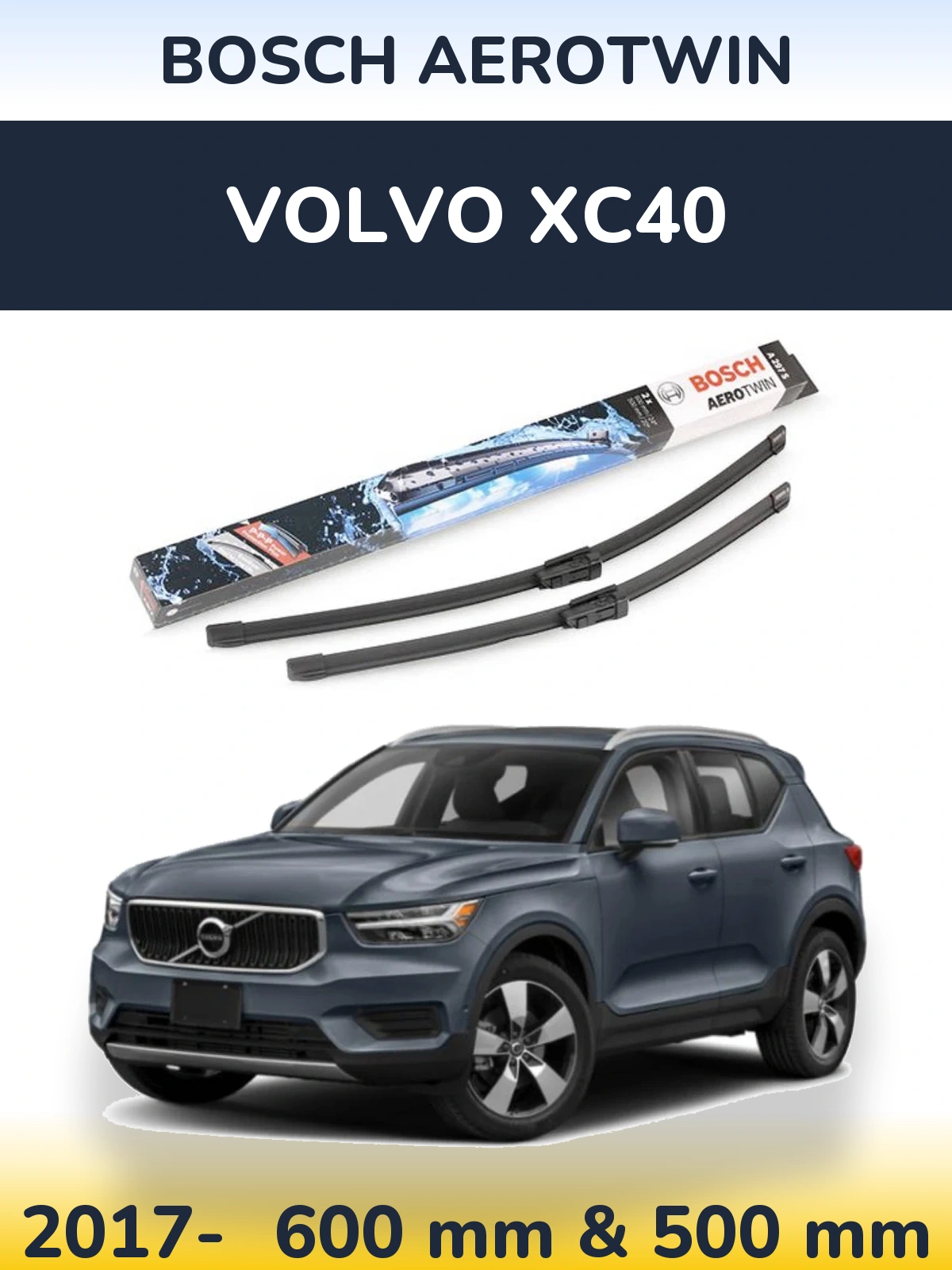 Комплект передних дворников BOSCH AeroTwin 600 & 500 мм для Volvo XC40 2017-2026