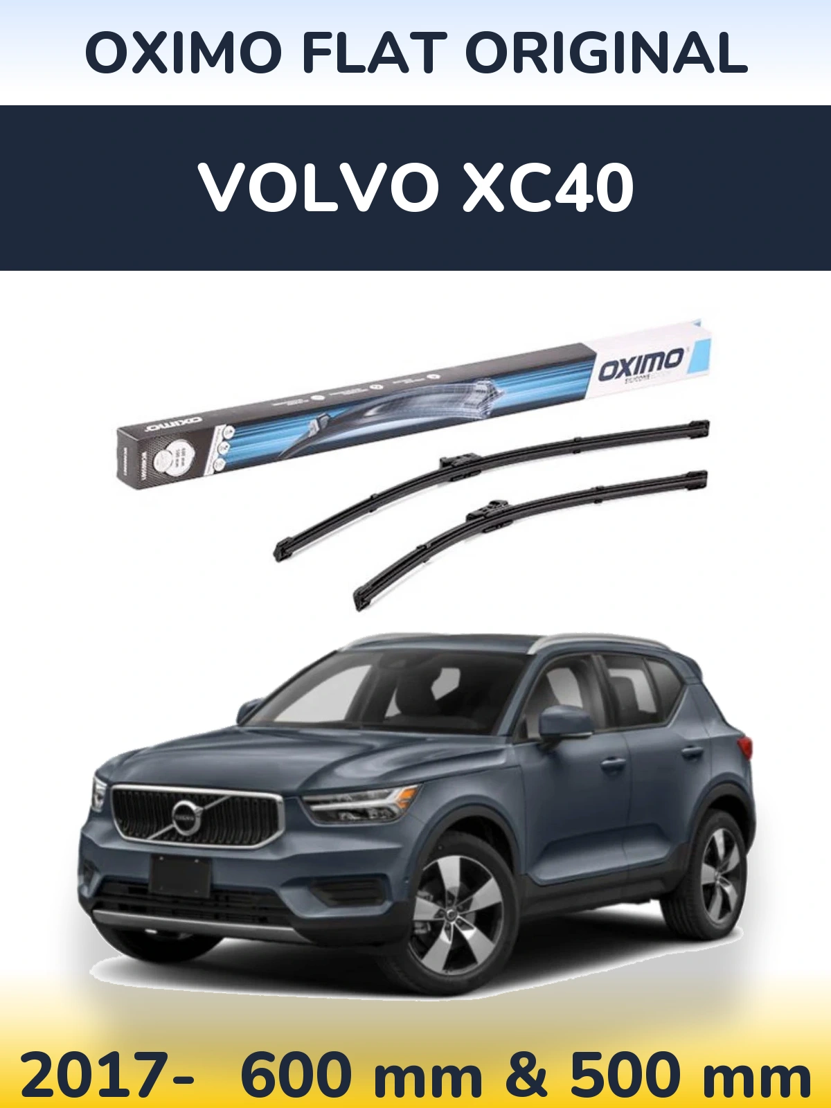 Комплект передних дворников Oximo Flat Original 600 & 500 мм для Volvo XC40 2017-2026