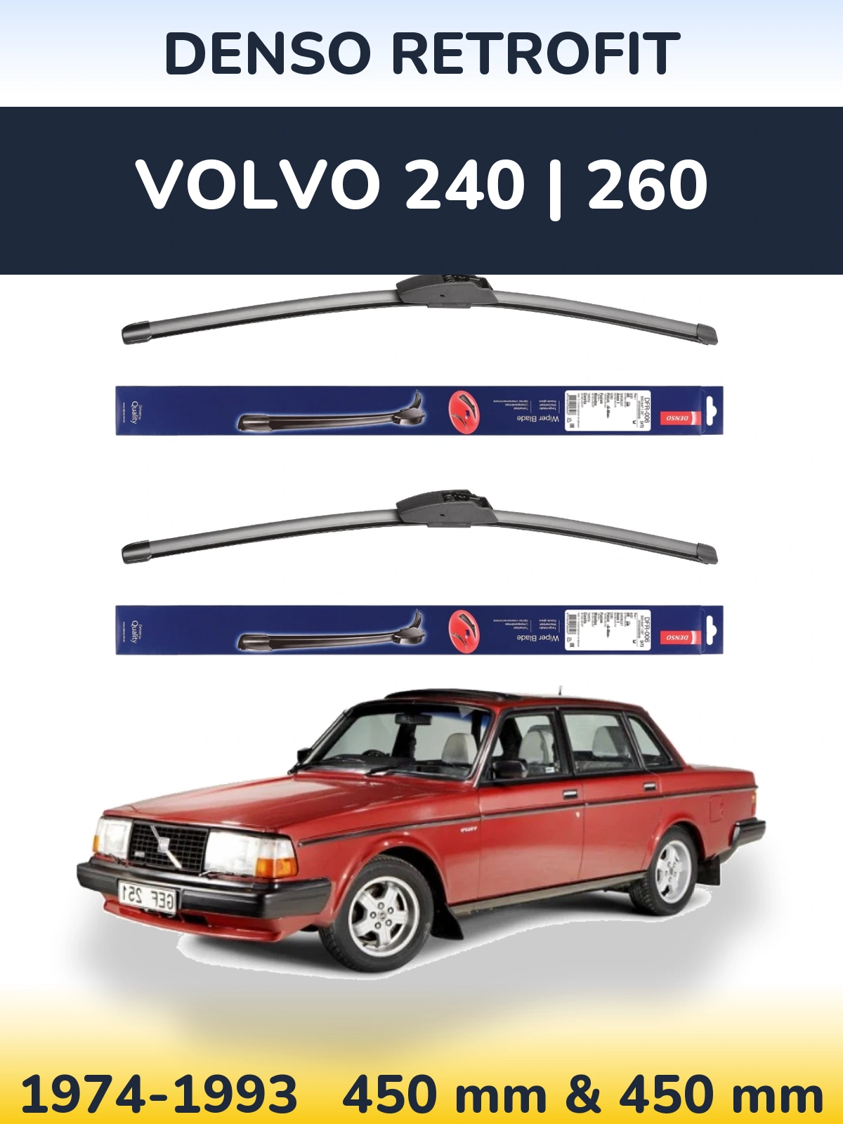 Комплект передних дворников Denso Retrofit 450 & 450 мм для Volvo 240 | 260 1974-1993