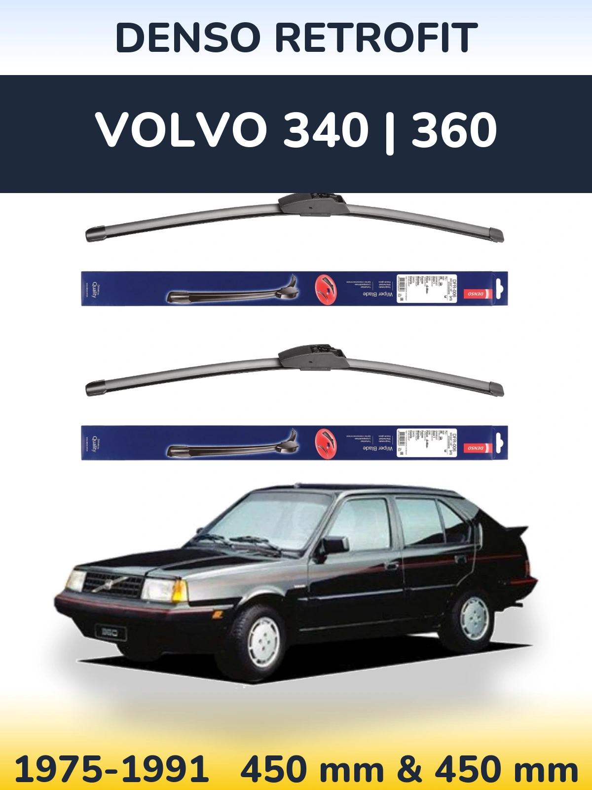 Komplet przednich wycieraczek Denso Retrofit 450 & 450 mm do Volvo 340 | 360 1975-1991