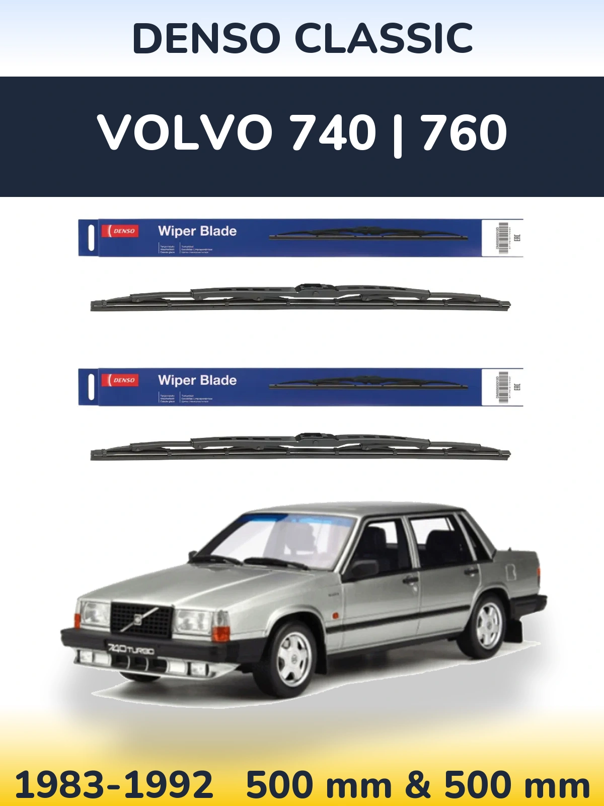 Komplet przednich wycieraczek Denso Classic 500 & 500 mm do Volvo 740 | 760 1983-1992