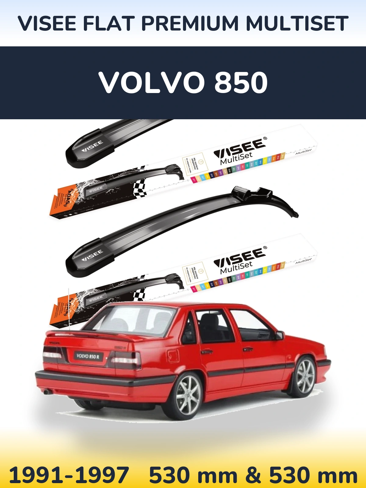 Komplet przednich wycieraczek VISEE FLAT PREMIUM MultiSet 530 & 530 mm do Volvo 850 1991-1997