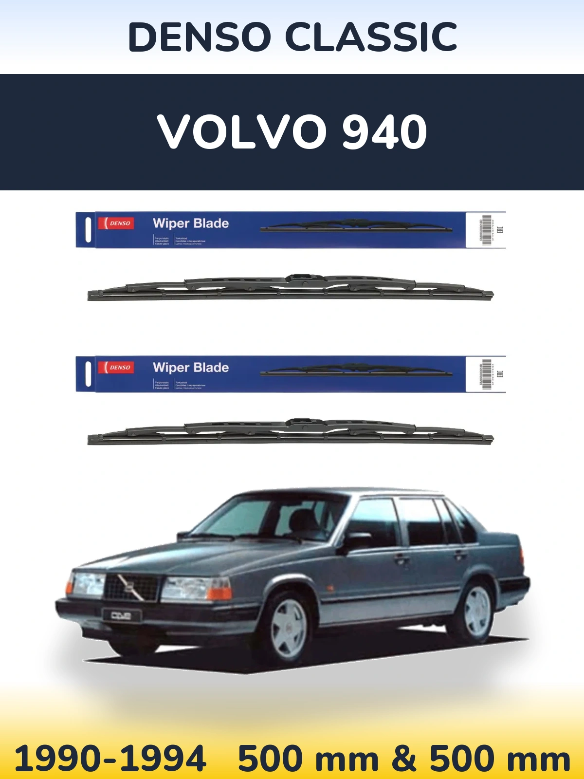Komplet przednich wycieraczek Denso Classic 500 & 500 mm do Volvo 940 1990-1994