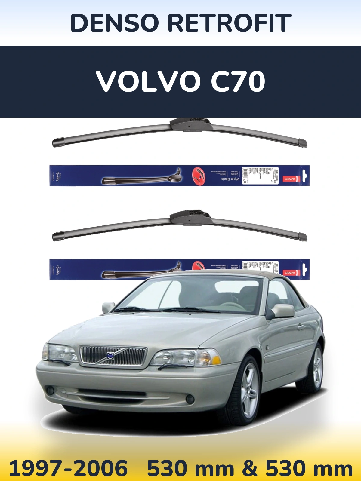 Komplet przednich wycieraczek Denso Retrofit 530 & 530 mm do Volvo C70 1997-2006
