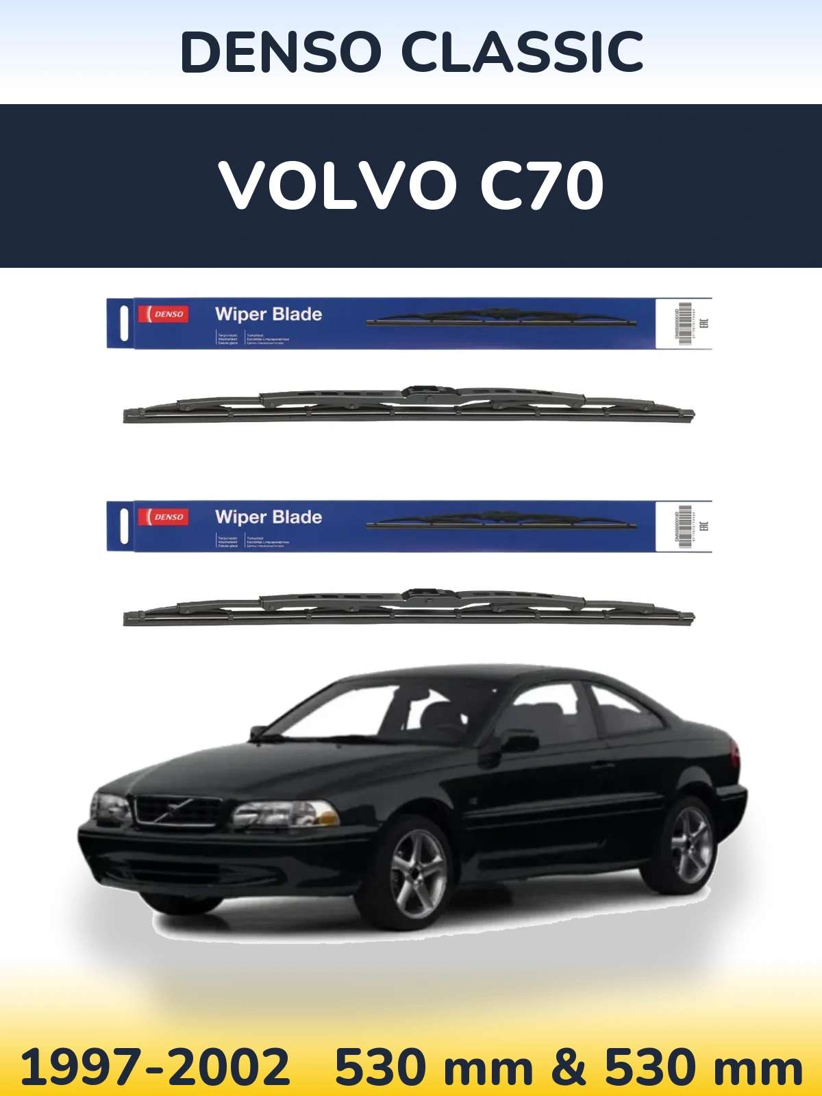 Front wiper blade set Denso Classic 530 & 530 mm for Volvo C70 1997-2002