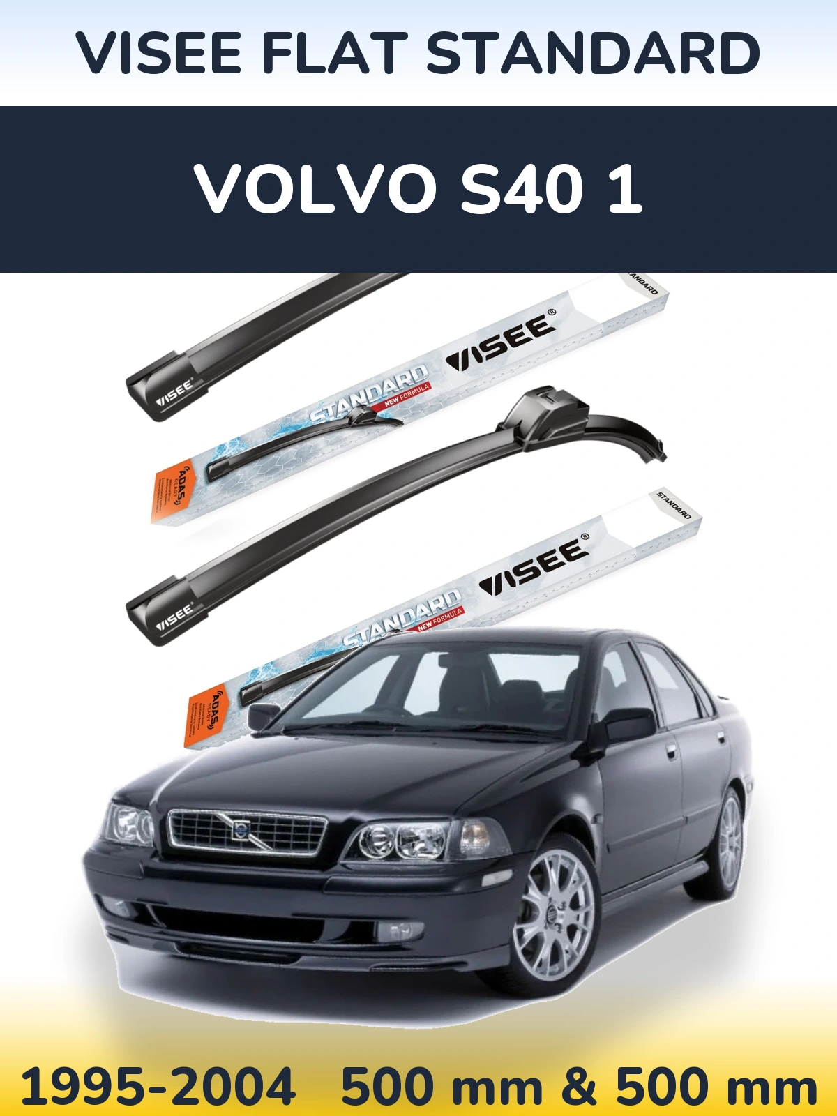 Комплект передних дворников VISEE FLAT STANDARD 500 & 500 мм для Volvo S40 1 1995-2004