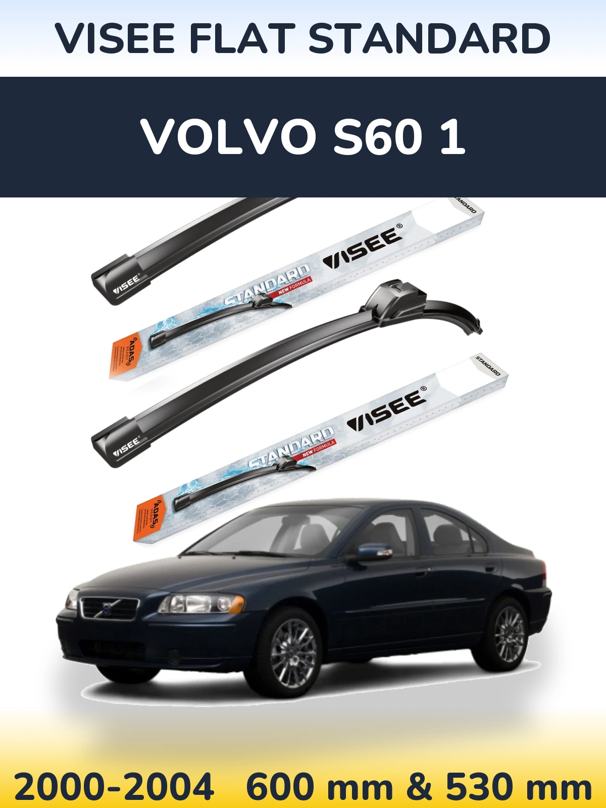 Комплект передних дворников VISEE FLAT STANDARD 600 & 530 мм для Volvo S60 1 2000-2004