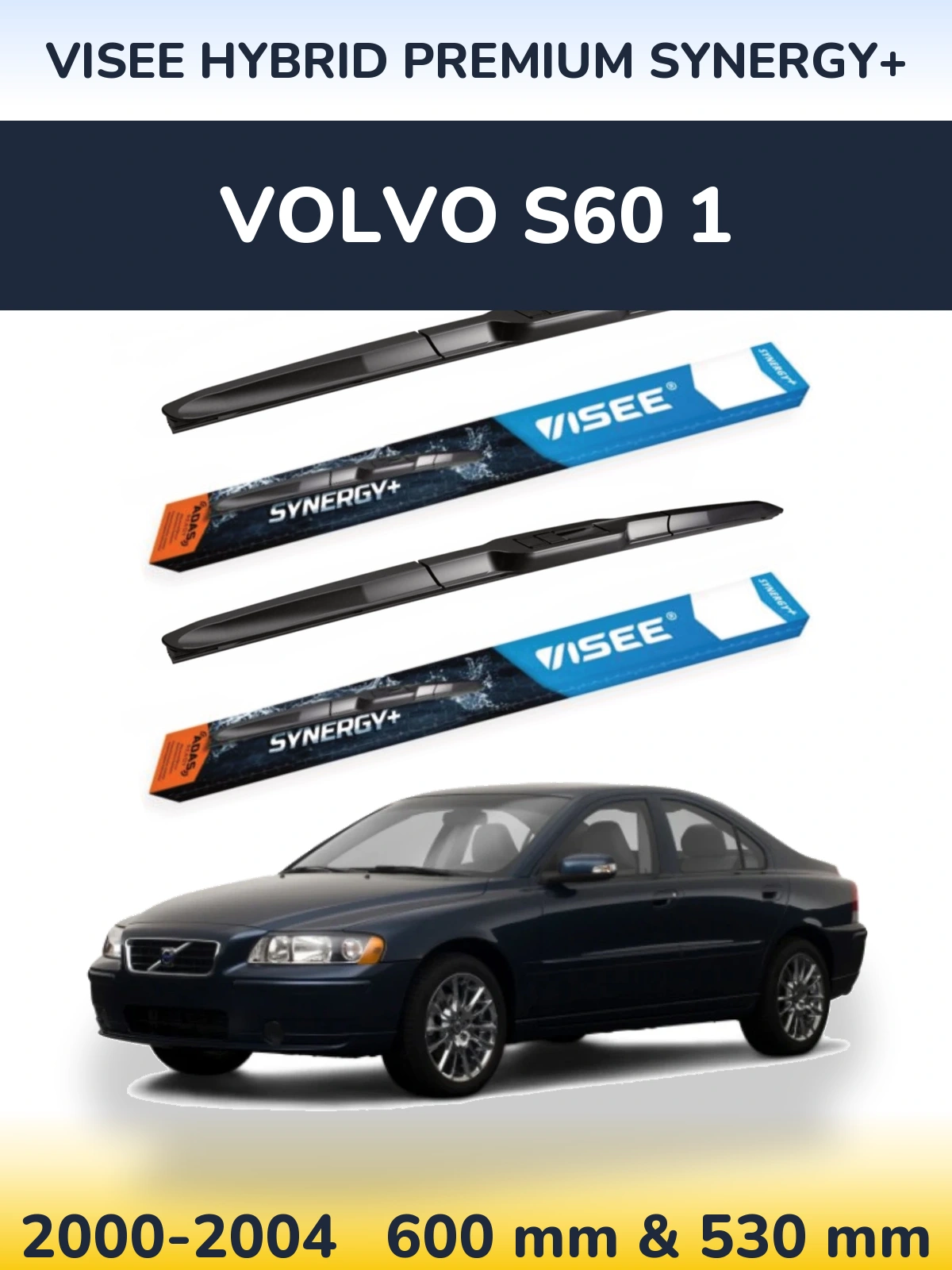 Комплект передних дворников VISEE HYBRID PREMIUM SYNERGY+ 600 & 530 мм для Volvo S60 1 2000-2004