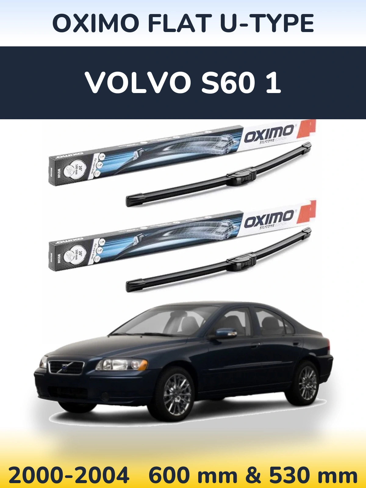 Комплект передних дворников Oximo Flat U-type 600 & 530 мм для Volvo S60 1 2000-2004