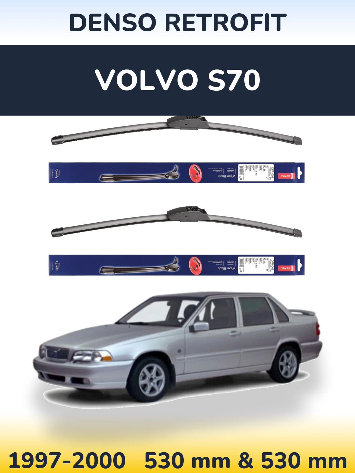 Komplet przednich wycieraczek Denso Retrofit 530 & 530 mm do Volvo S70 1997-2000