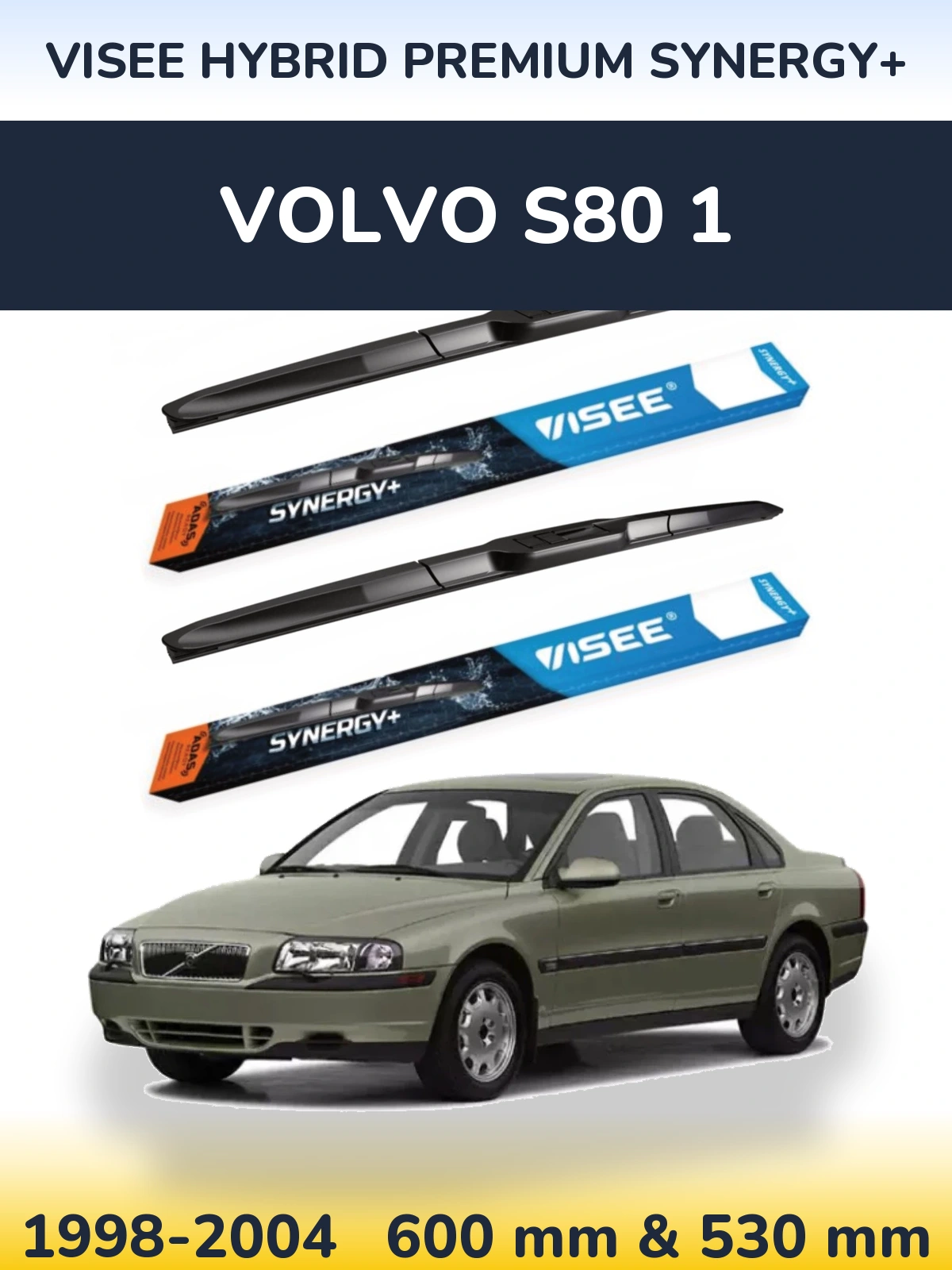 Komplet przednich wycieraczek VISEE HYBRID PREMIUM SYNERGY+ 600 & 530 mm do Volvo S80 1 1998-2004