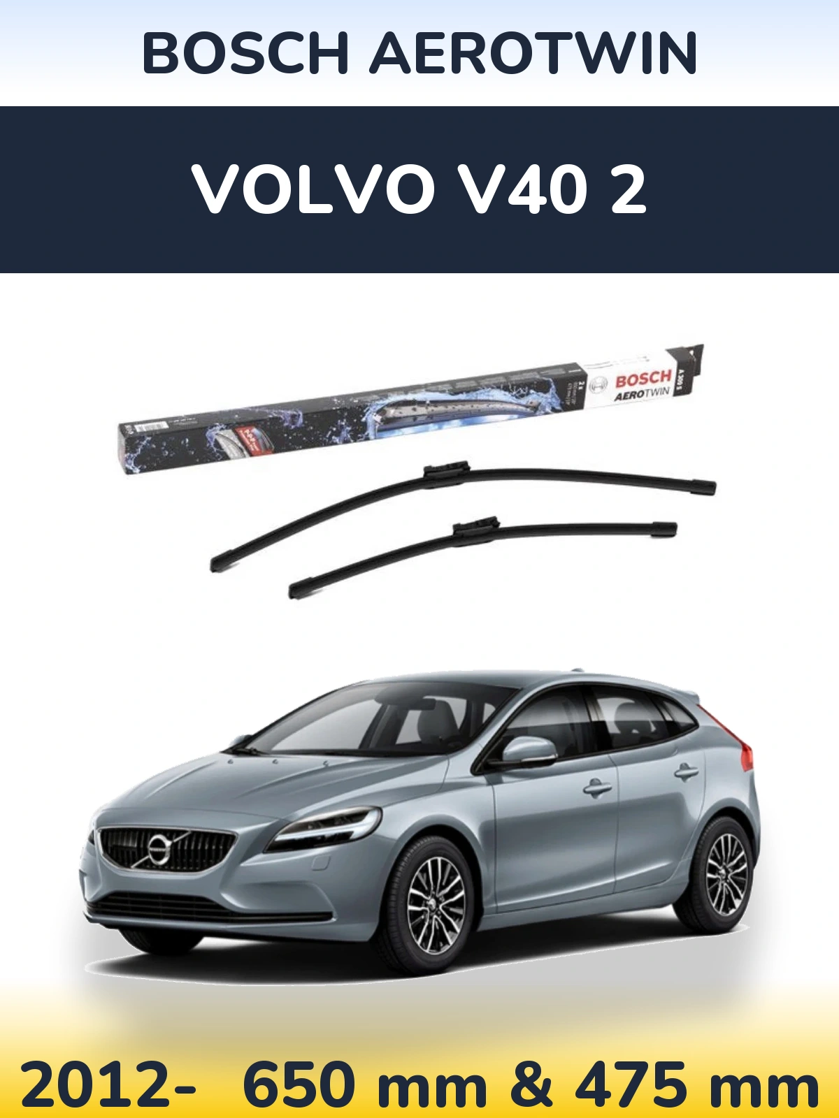 Komplet przednich wycieraczek BOSCH AeroTwin 650 & 475 mm do Volvo V40 2 2012-2026