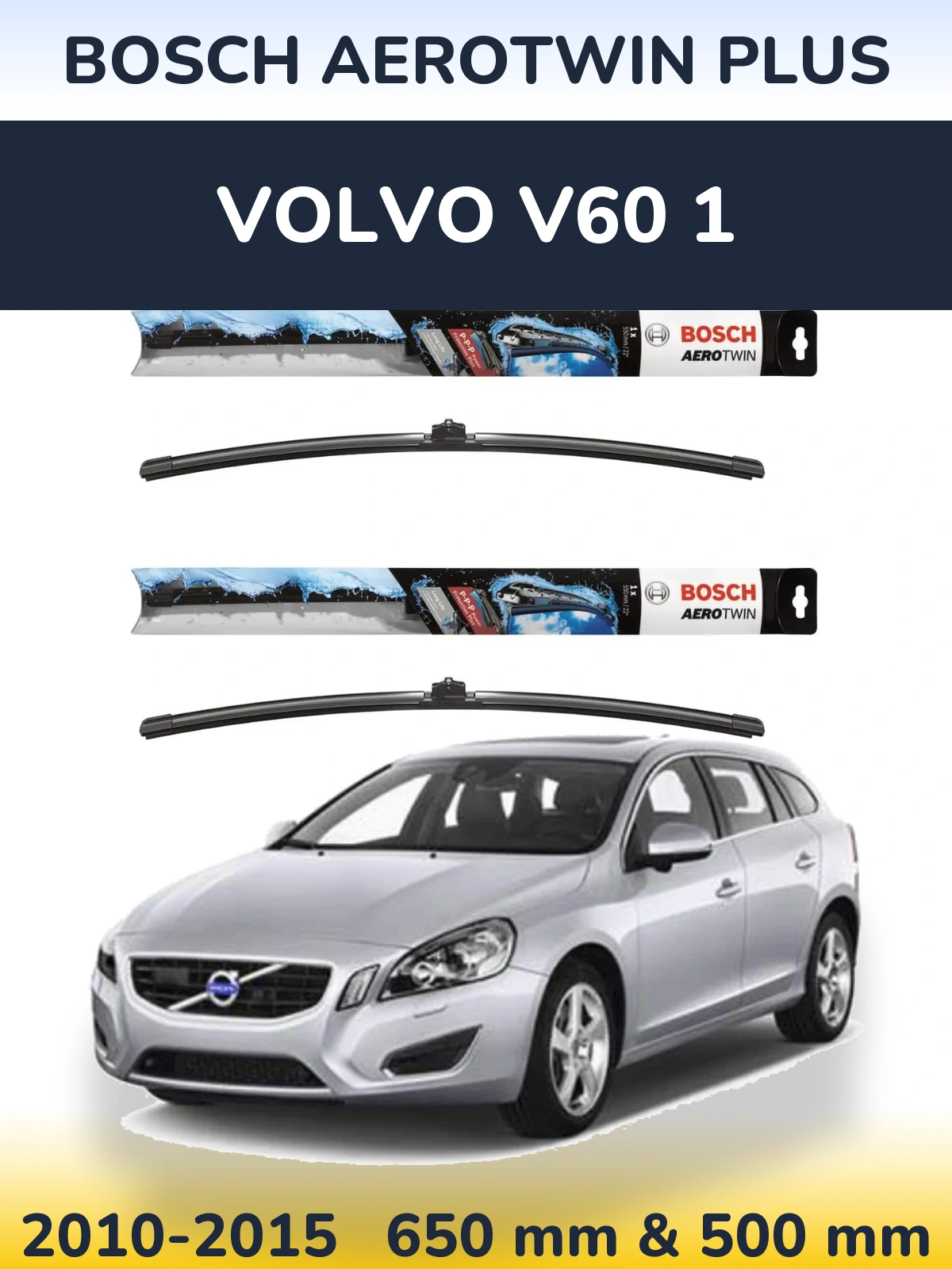 Komplet przednich wycieraczek BOSCH AeroTwin Plus 650 & 500 mm do Volvo V60 1 2010-2015