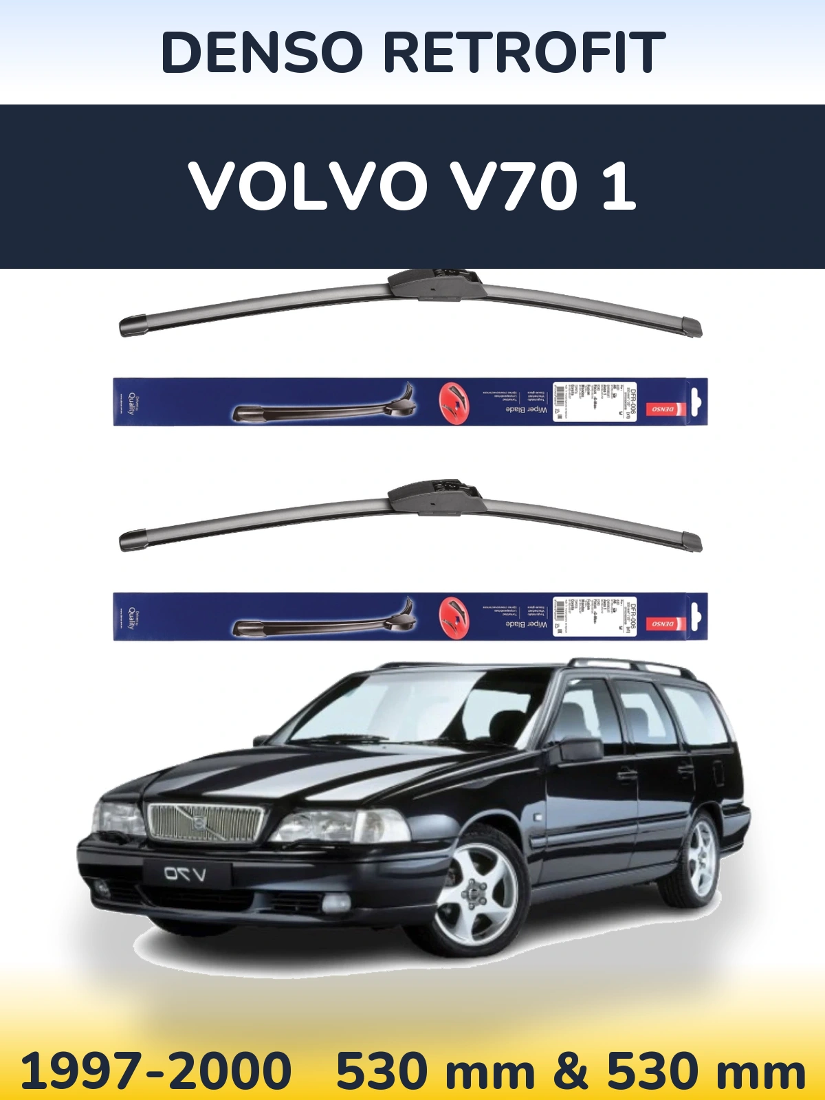 Komplet przednich wycieraczek Denso Retrofit 530 & 530 mm do Volvo V70 1 1997-2000