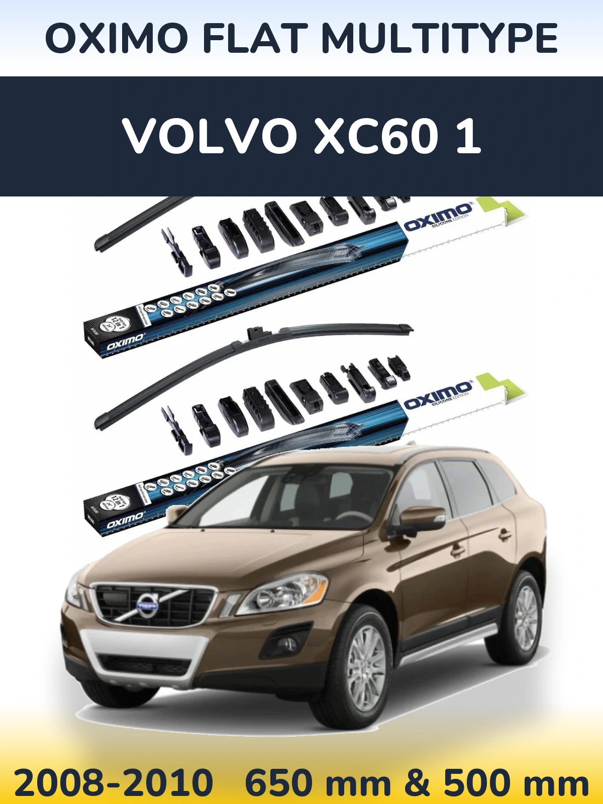 Front wiper blade set Oximo Flat MultiTypee 650 & 500 mm for Volvo XC60 1 2008-2010