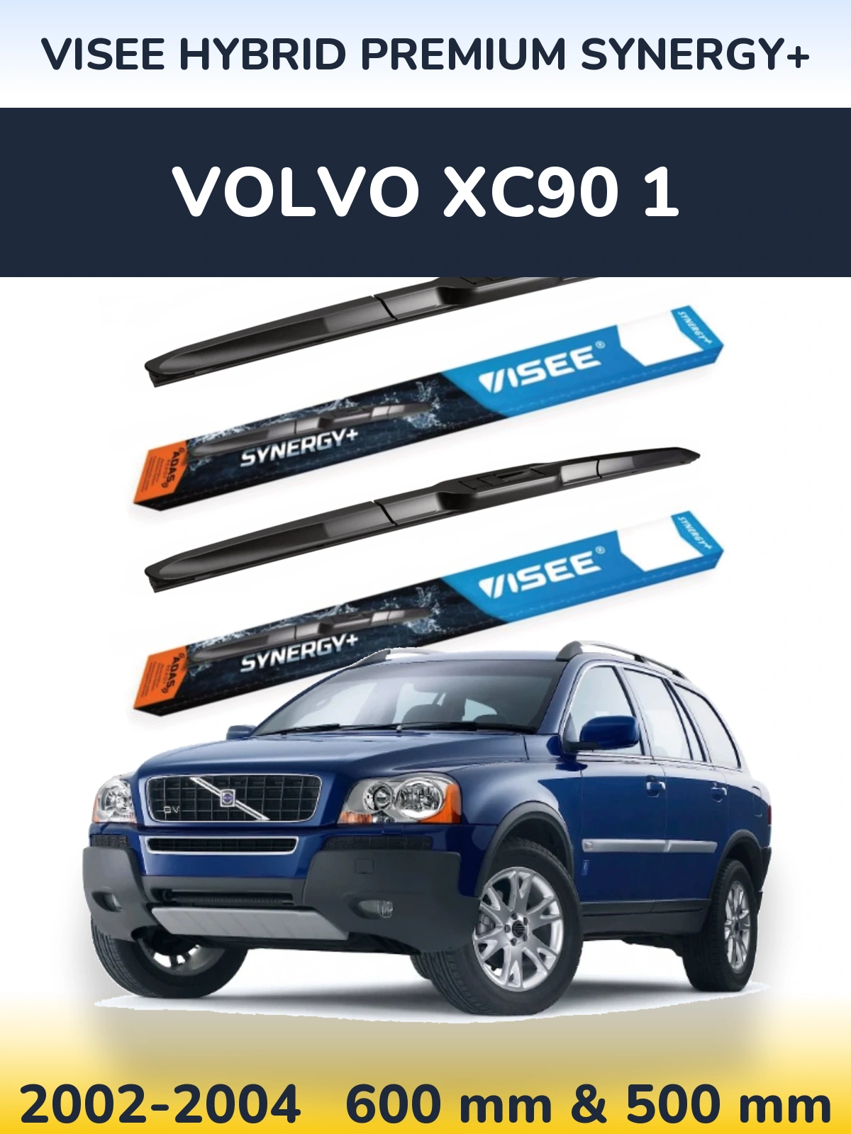 Front wiper blade set VISEE HYBRID PREMIUM SYNERGY+ 600 & 500 mm for Volvo XC90 1 2002-2004
