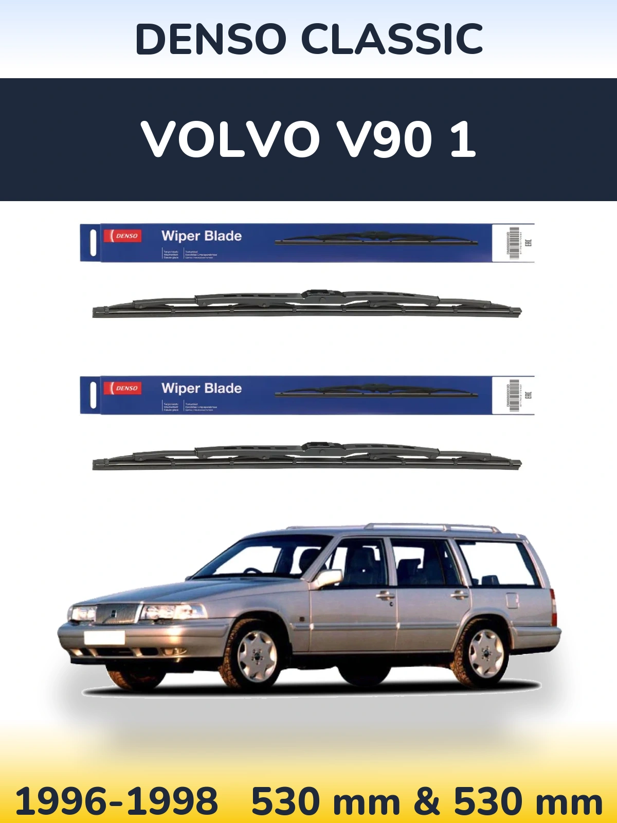 Komplet przednich wycieraczek Denso Classic 530 & 530 mm do Volvo V90 1 1996-1998