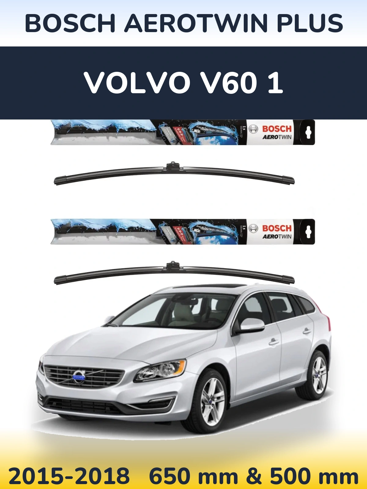 Komplet przednich wycieraczek BOSCH AeroTwin Plus 650 & 500 mm do Volvo V60 1 2015-2018