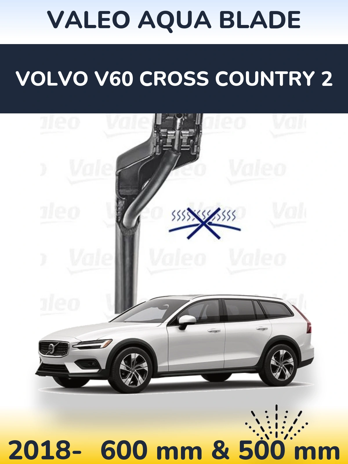 Komplet przednich wycieraczek Valeo Aqua Blade 600 & 500 mm do Volvo V60 Cross Country 2 2018-2026