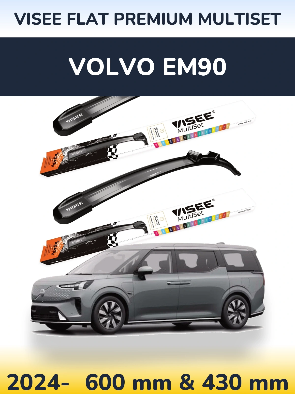 Komplet przednich wycieraczek VISEE FLAT PREMIUM MultiSet 600 & 430 mm do Volvo EM90 2024-2026