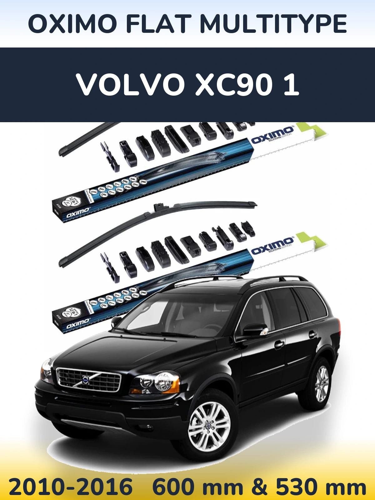 Комплект передних дворников Oximo Flat MultiТипe 600 & 530 мм для Volvo XC90 1 2010-2016