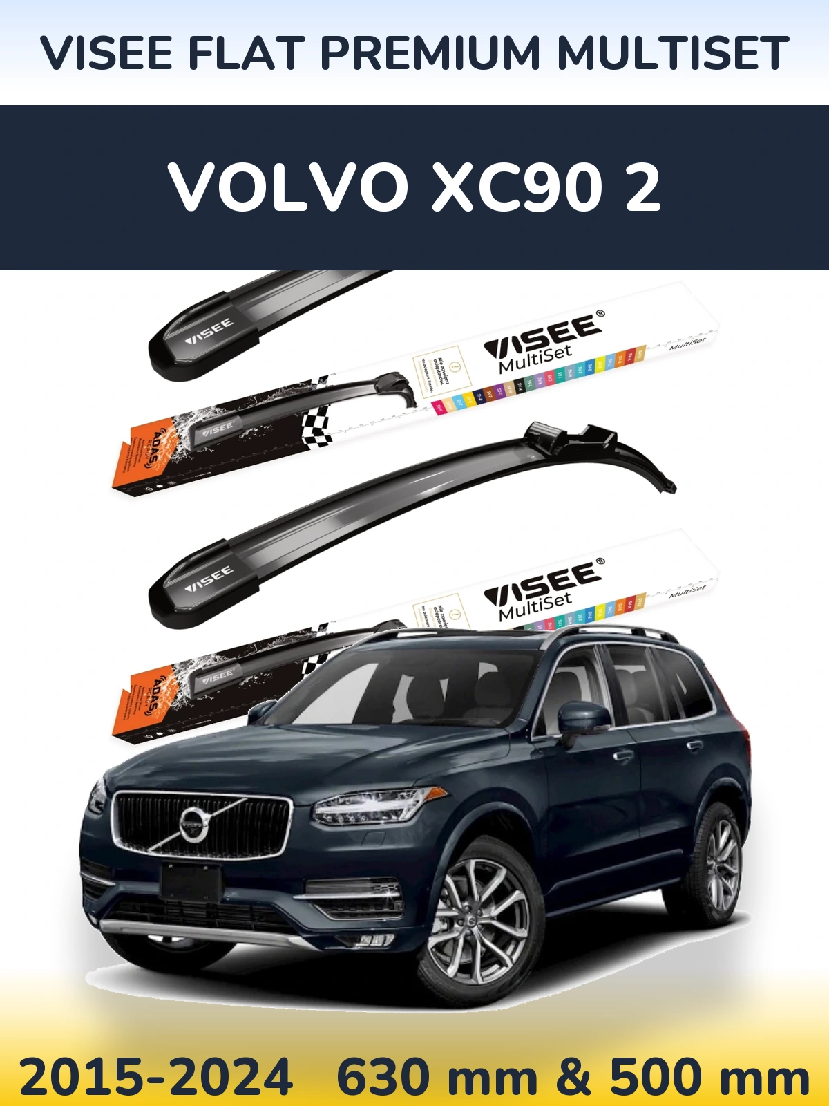 Komplet przednich wycieraczek VISEE FLAT PREMIUM MultiSet 630 & 500 mm do Volvo XC90 2 2015-2024