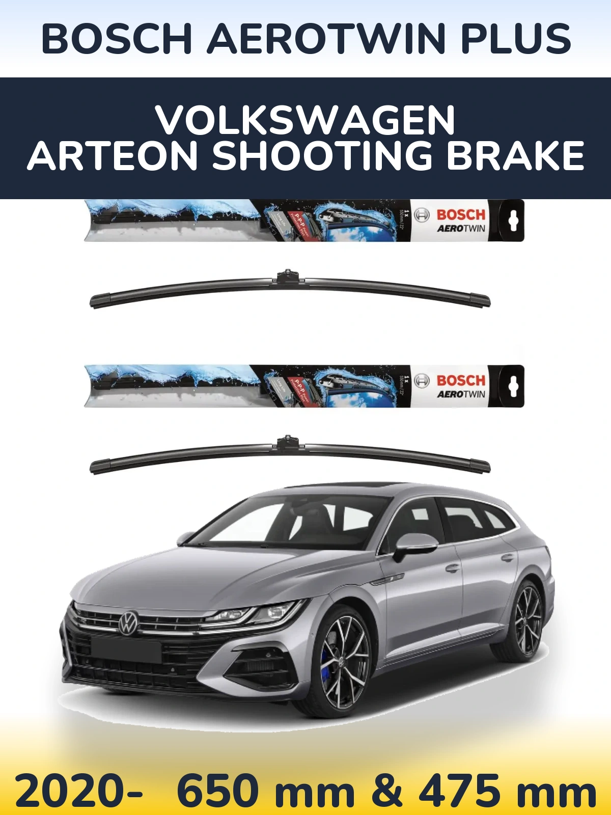 Komplet przednich wycieraczek BOSCH AeroTwin Plus 650 & 475 mm do Volkswagen Arteon Shooting Brake 2020-2026