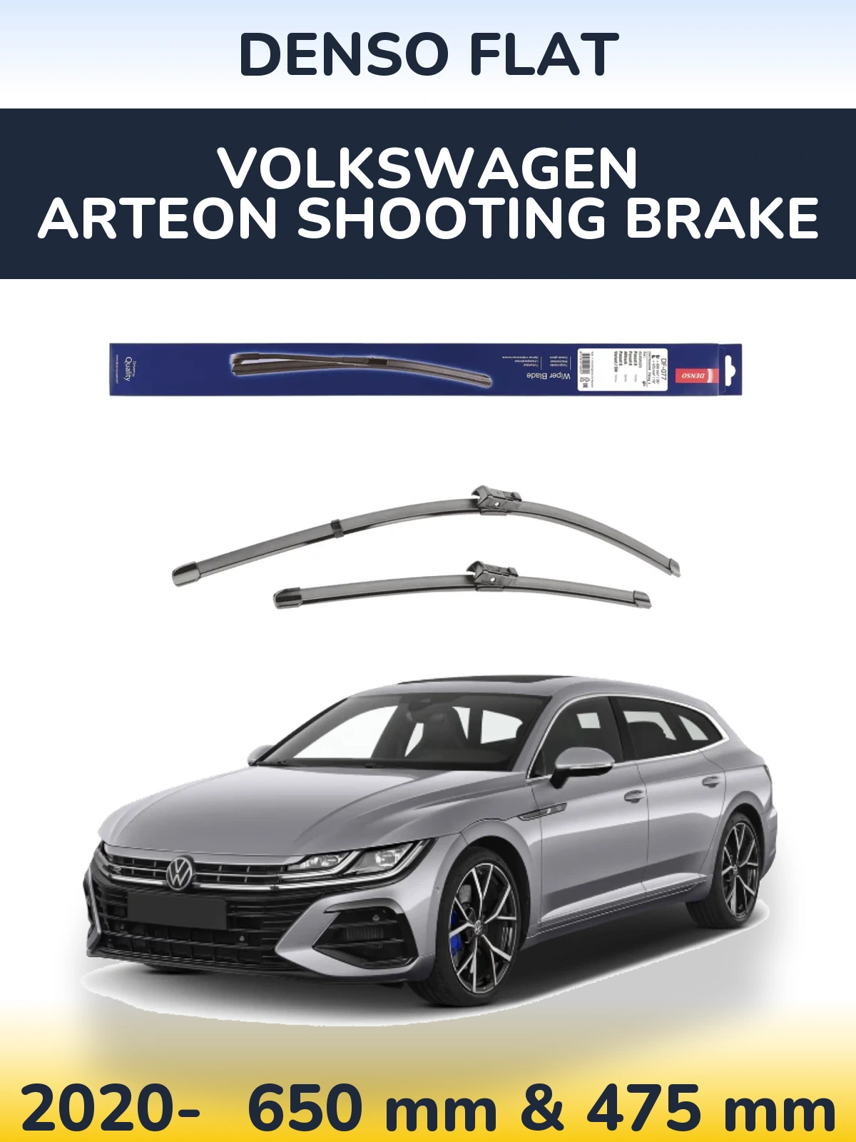 Komplet przednich wycieraczek Denso Flat 650 & 475 mm do Volkswagen Arteon Shooting Brake 2020-2026
