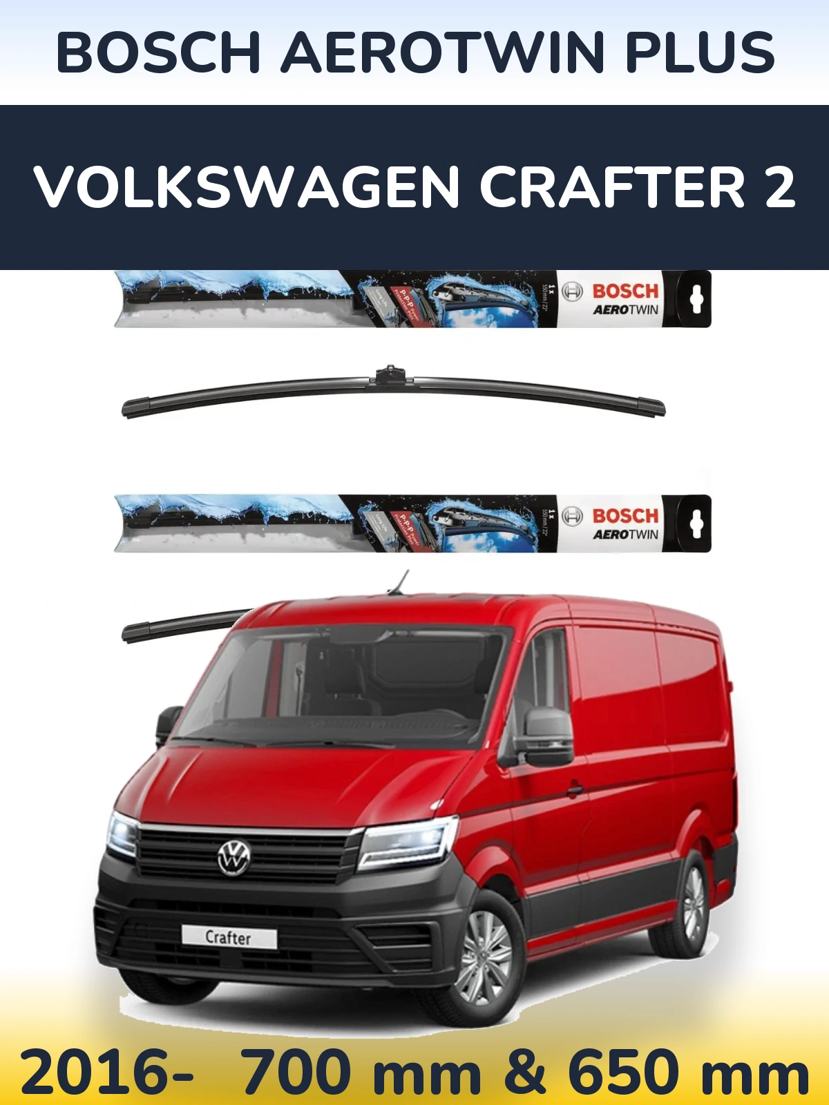 Комплект передних дворников BOSCH AeroTwin Plus 700 & 650 мм для Volkswagen Crafter 2 2016-2026