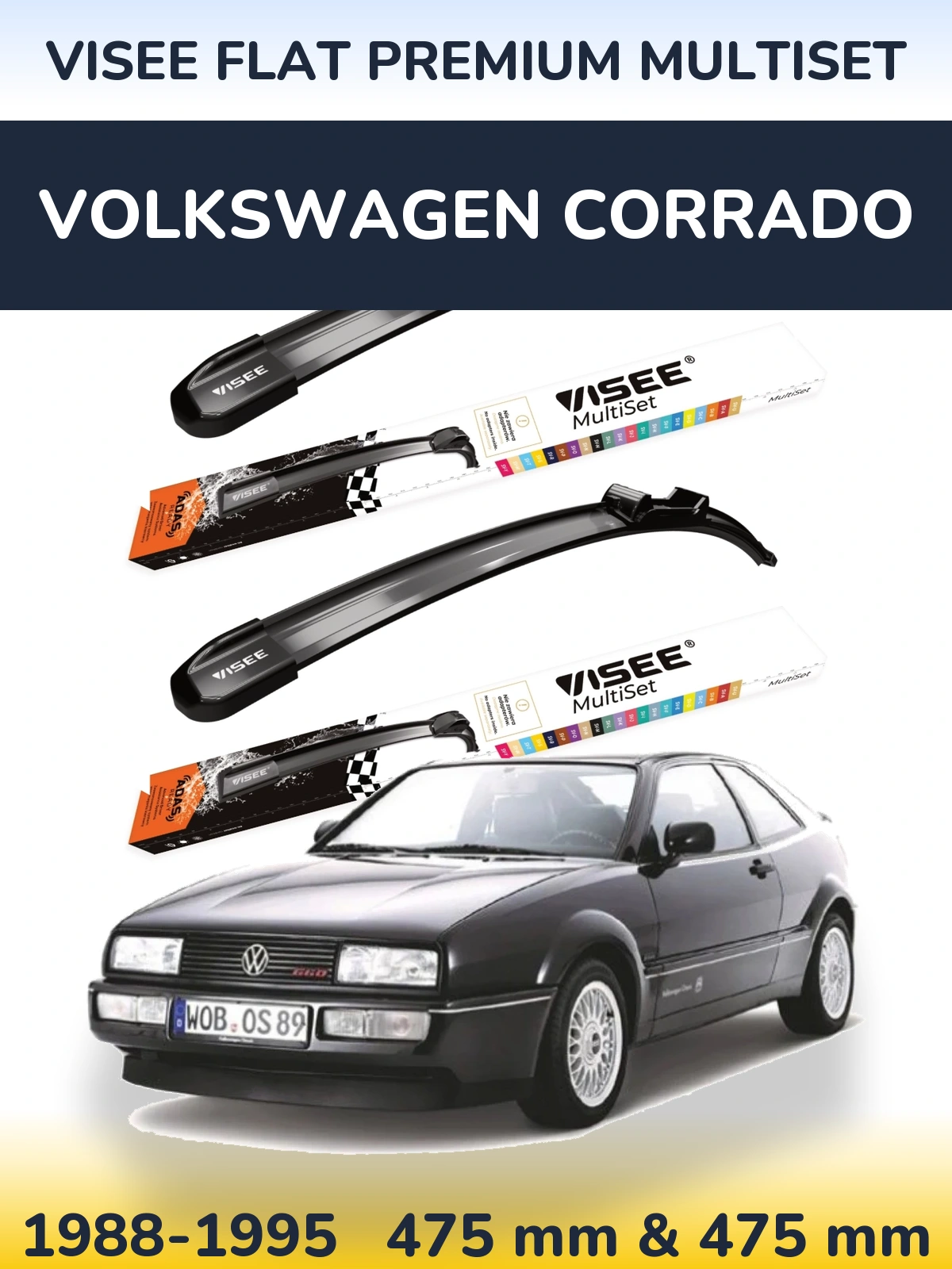 Комплект передних дворников VISEE FLAT PREMIUM MultiSet 475 & 475 мм для Volkswagen Corrado 1988-1995