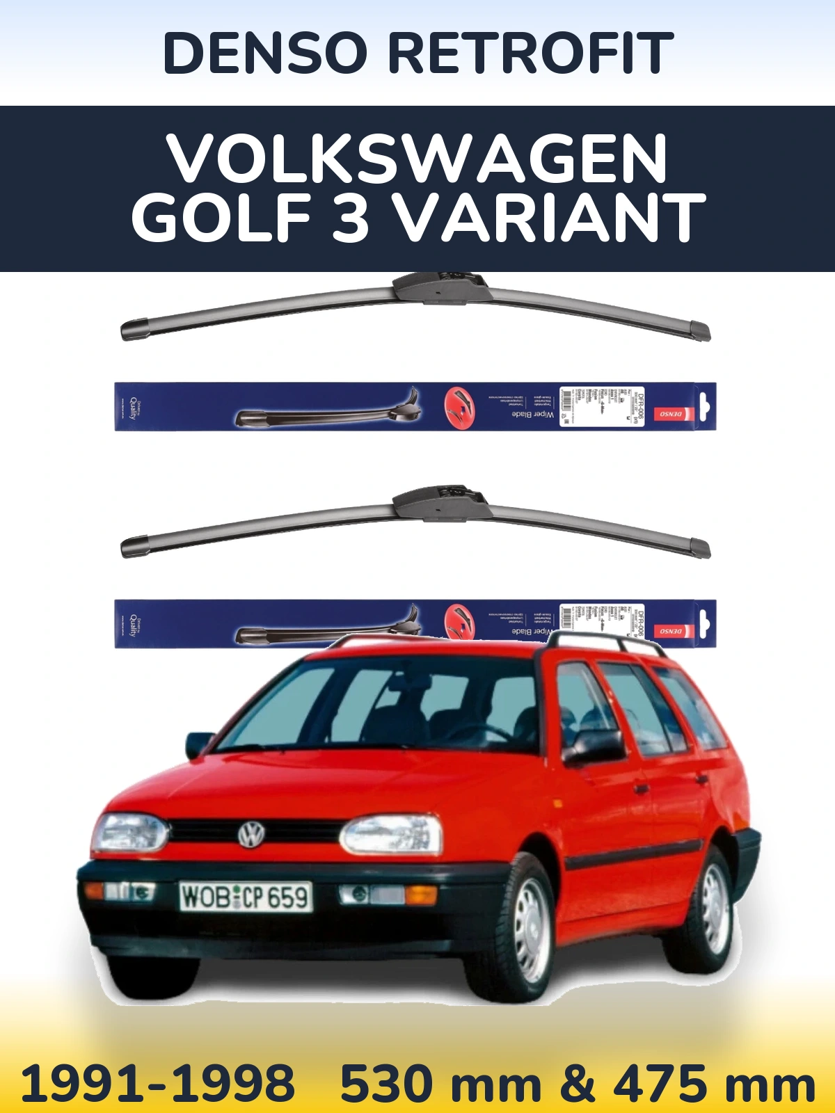 Komplet przednich wycieraczek Denso Retrofit 530 & 475 mm do Volkswagen Golf 3 Variant 1991-1998
