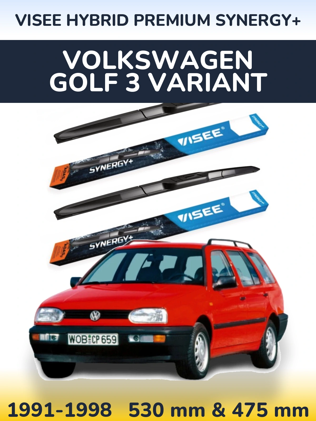 Komplet przednich wycieraczek VISEE HYBRID PREMIUM SYNERGY+ 530 & 475 mm do Volkswagen Golf 3 Variant 1991-1998