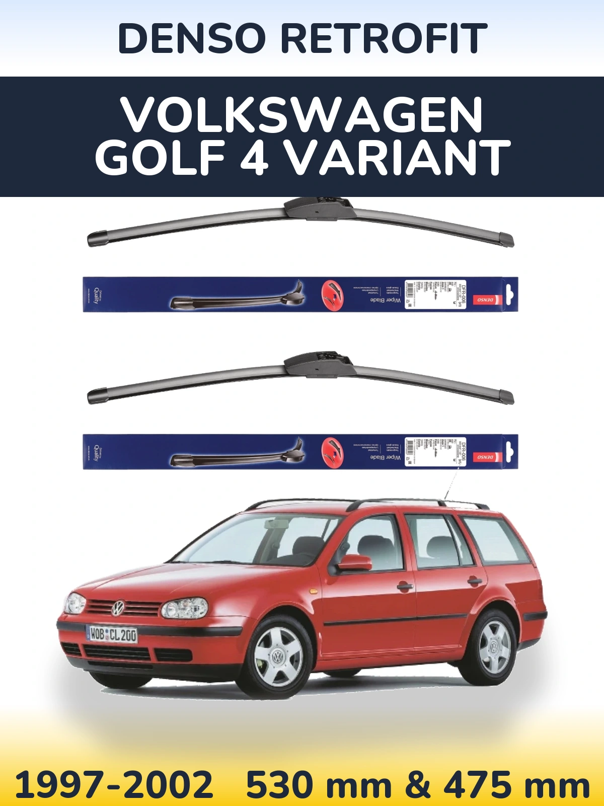 Комплект передних дворников Denso Retrofit 530 & 475 мм для Volkswagen Golf 4 Variant 1997-2002