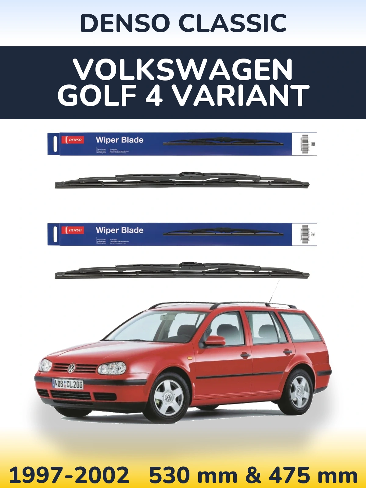 Komplet przednich wycieraczek Denso Classic 530 & 475 mm do Volkswagen Golf 4 Variant 1997-2002