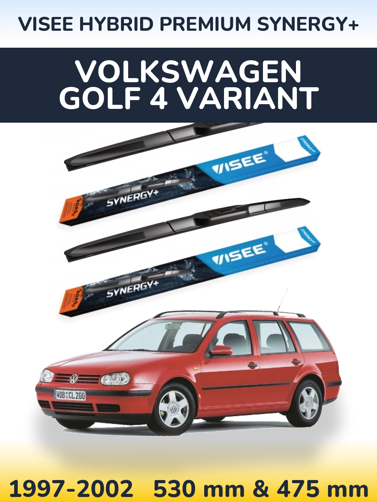 Комплект передних дворников VISEE HYBRID PREMIUM SYNERGY+ 530 & 475 мм для Volkswagen Golf 4 Variant 1997-2002