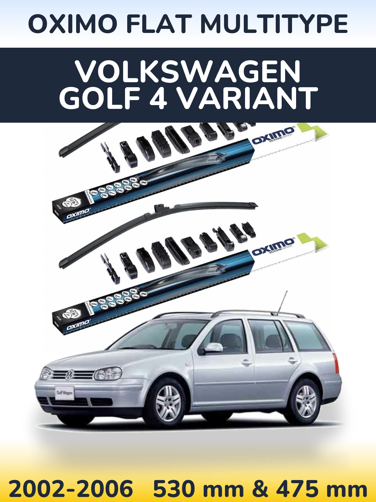 Комплект передних дворников Oximo Flat MultiТипe 530 & 475 мм для Volkswagen Golf 4 Variant 2002-2006
