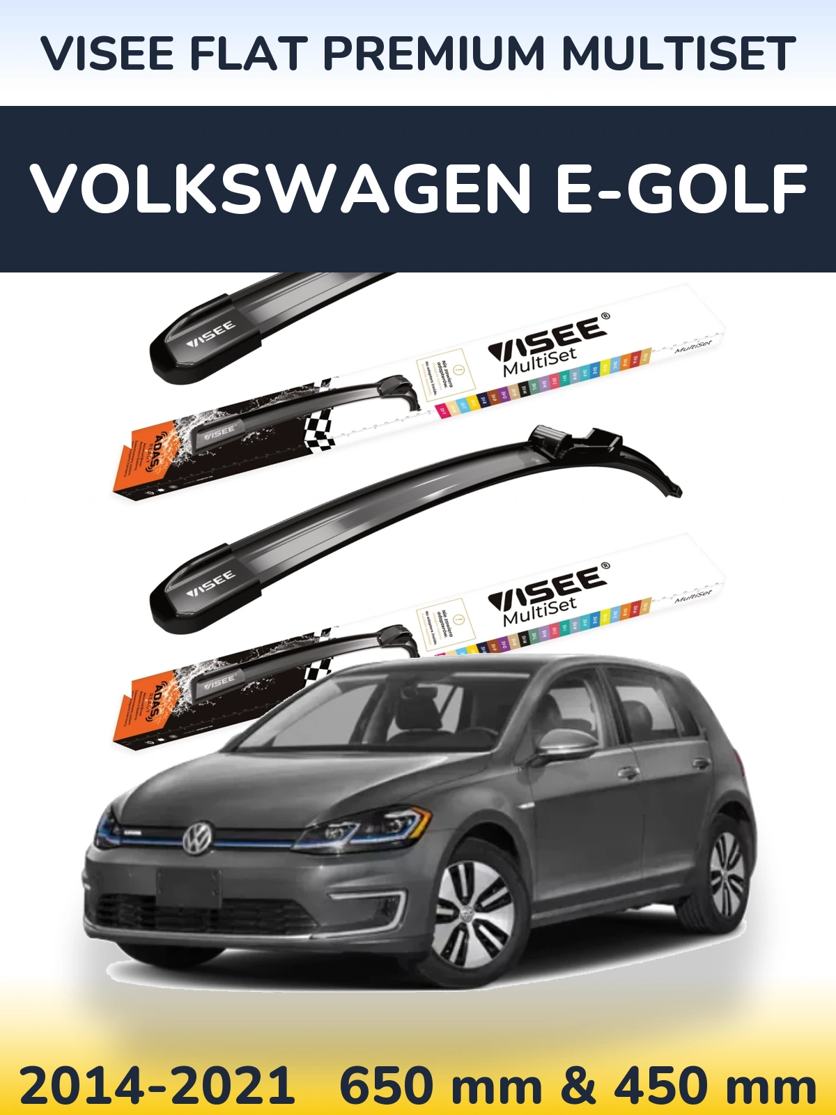 Komplet przednich wycieraczek VISEE FLAT PREMIUM MultiSet 650 & 450 mm do Volkswagen e-Golf 2014-2021
